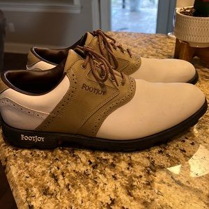 FOOTJOY "GREENJOYS" MEN'S GOLF SHOES #45446 White Brown Removable Cleats Mens 11
